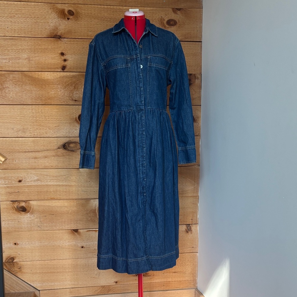 Classic Dark Blue Denim Shirt Dress